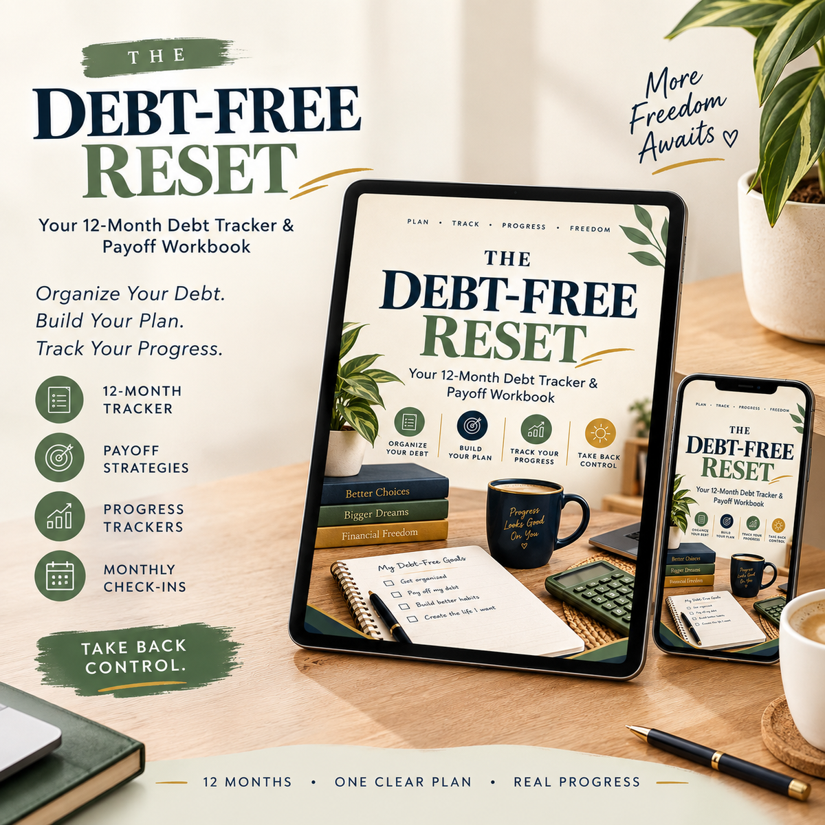 12-Month Debt Payoff Tracker & Debt-Free Reset System | PDF + Google Sheets