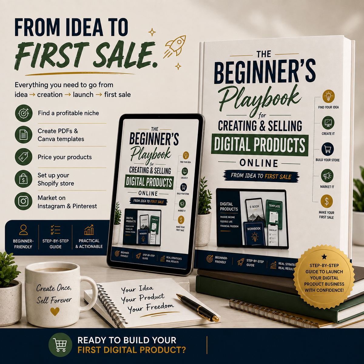 Beginner's Playbook Guide For Creating & Selling Digital Products Online